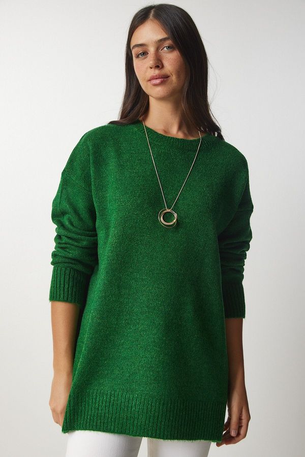 Happiness İstanbul Щастие İstanbul жените изумрудено зелено извънгабаритни трикотаж пуловер
