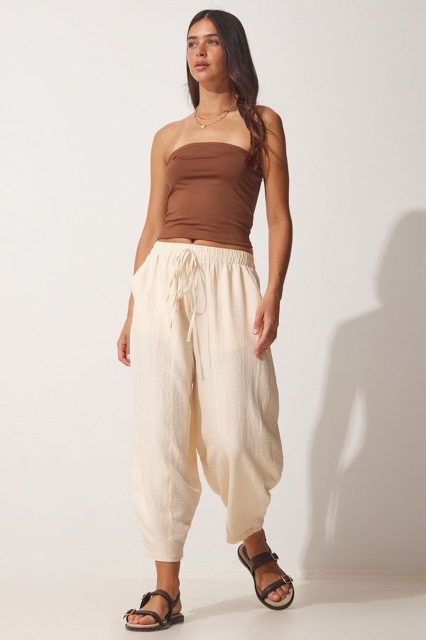 Happiness İstanbul Щастие İstanbul жените крем джоб висш пилотаж торбести панталони Шалвар