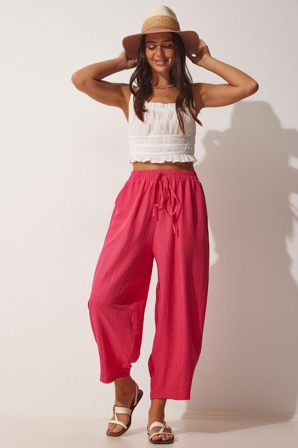 Happiness İstanbul Щастие İstanbul жените тъмно розов джоб джобни въздушни панталони Шалвар