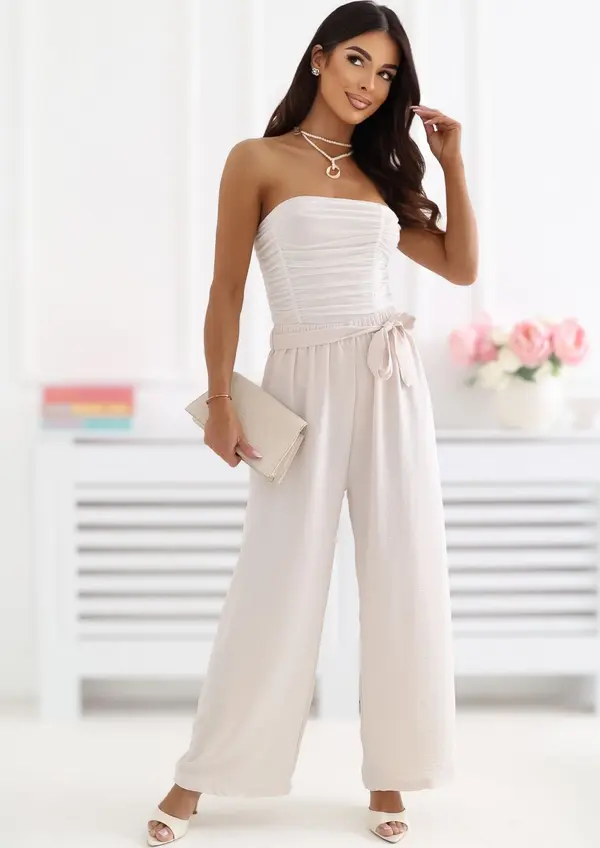 Factory Price Широки панталони с еластична талия, светло бежови