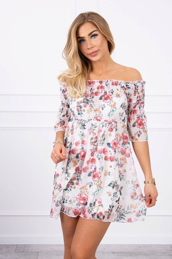 marka niezdefiniowana Shoulder dress with ecru floral pattern