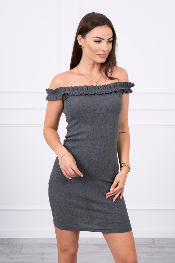 marka niezdefiniowana Shoulder dress with graphite ruffles