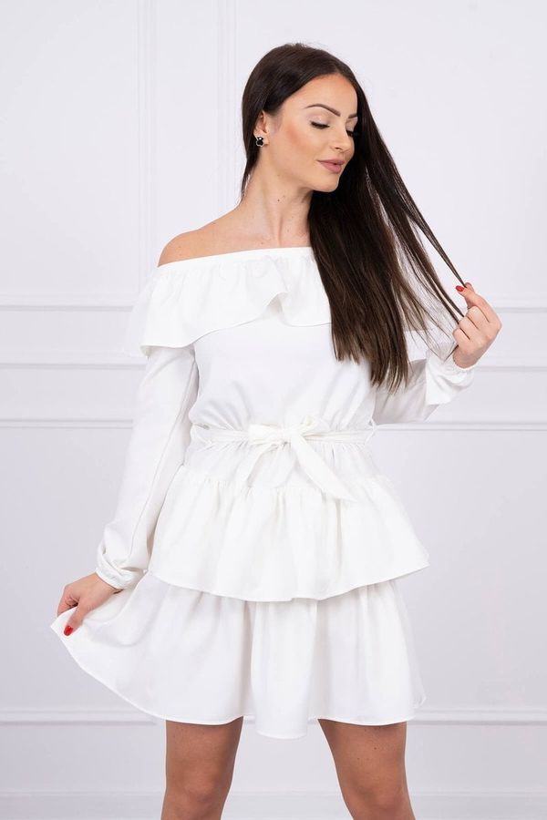 marka niezdefiniowana Shoulder dress with waist tie ecru