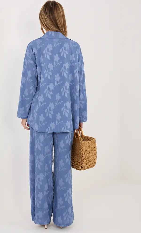 RUE PARIS Син летен комплект с широки панталони