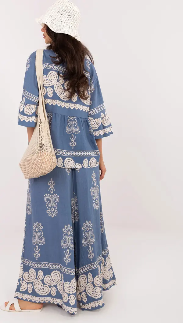 Italy Moda Син летен тоалет с широки панталони