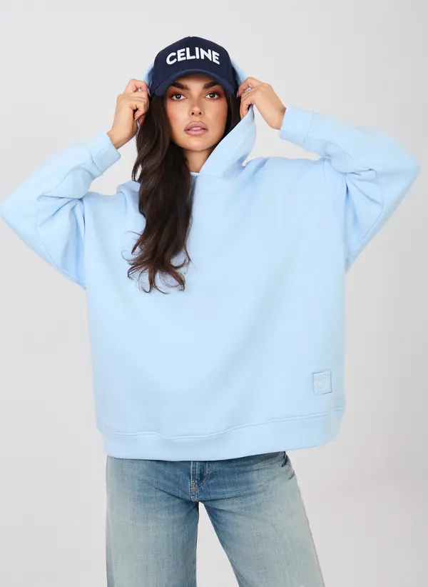 RUE PARIS Син суитшърт с овърсайз принт RUE PARIS