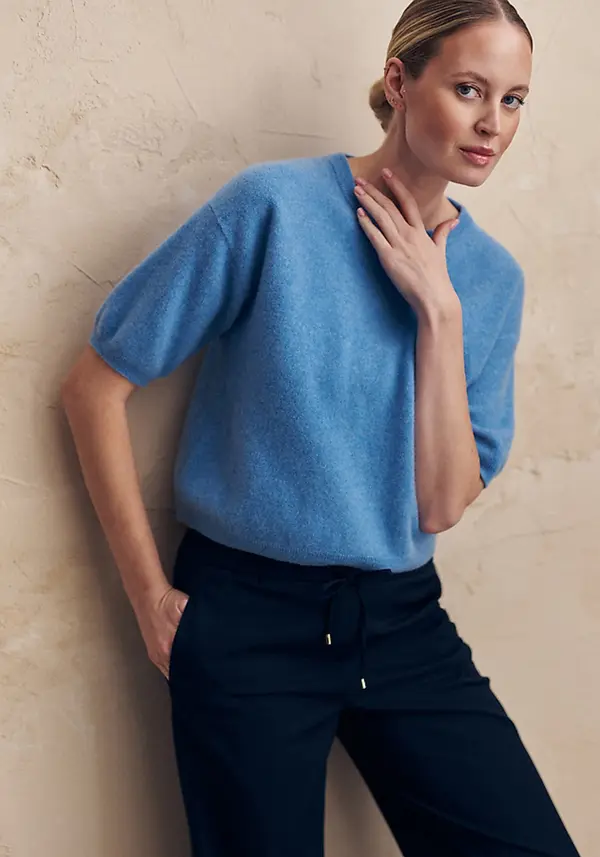 Tatuum Син вълнен пуловер с ръкави до лакътя