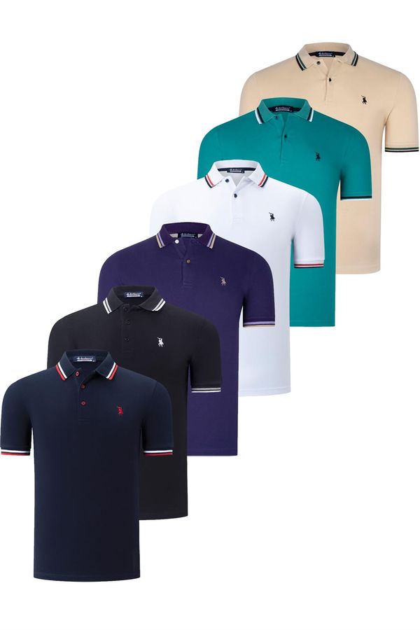 dewberry SIX SET T8594 МЪЖКА ТЕНИСКА DEWBERRY-BLACK-WHITE-NAVY-BLUE-BEIGE-PURPLE-GREEN