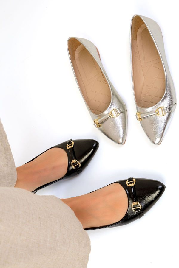 Soho Soho Black Patent Leather-Gold Women's Ballerinas 19490