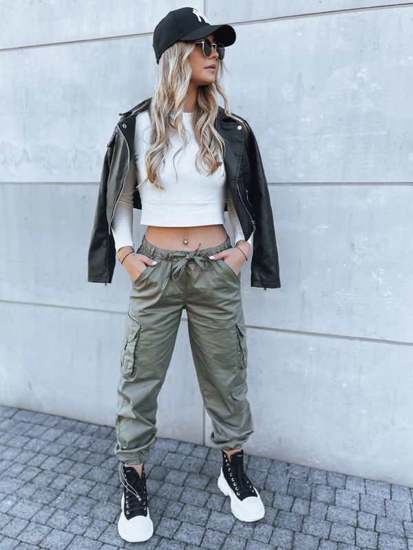 DStreet Spodnie damskie spadochronowe MIRI zielone Dstreet