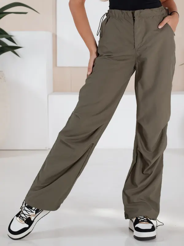 DStreet Spodnie damskie spadochronowe MORAT khaki Dstreet