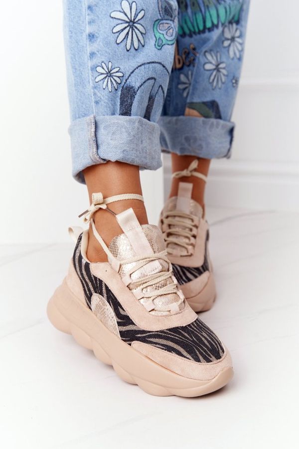 LU BOO Sportowe Damskie Buty Lu Boo Gruba Podeszwa Beżowe Taste It!