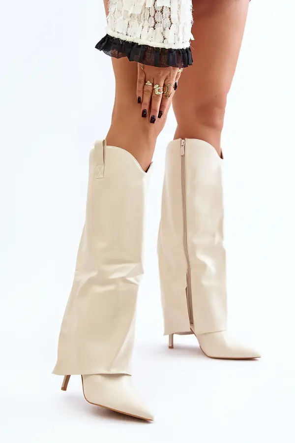 Boto Stiletto heel boots with a bent upper light beige Bellinna