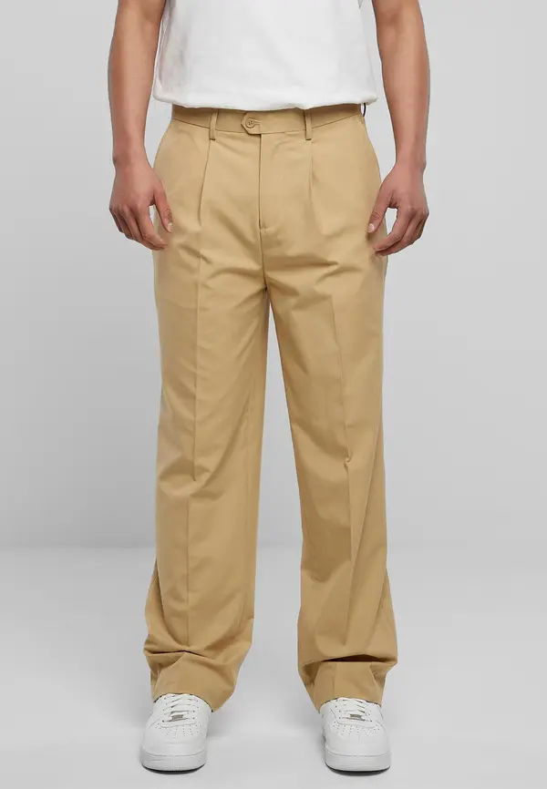 Urban Classics Straight pleated trousers in beige