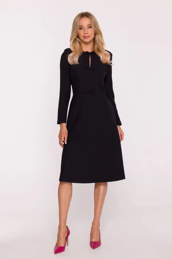 Stylove Stylove Woman's A-line midi dress with decorative bows - black