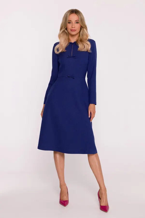 Stylove Stylove Woman's A-line midi dress with decorative bows - blue