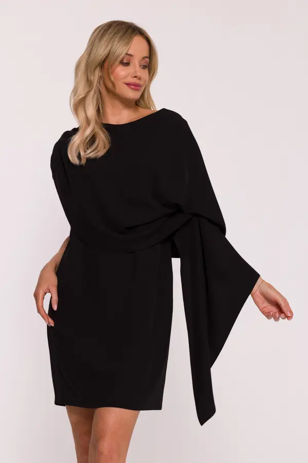Stylove Stylove Woman's Cocktail dress with a decorative cape - black