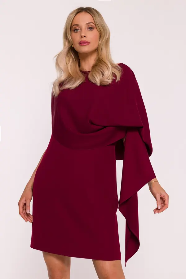 Stylove Stylove Woman's Cocktail dress with a decorative cape - maroon