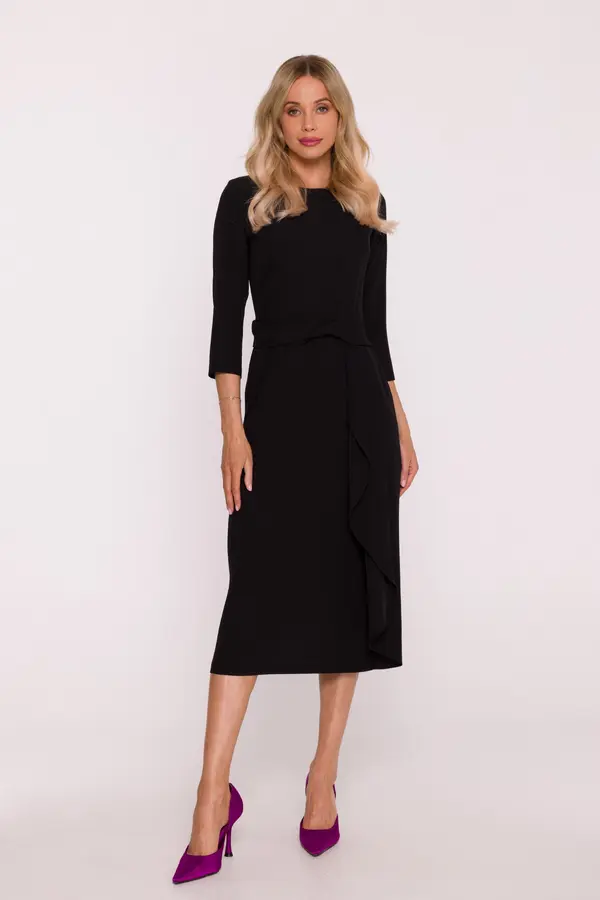 Stylove Stylove Woman's Elegant dress with a decorative ruffle - black
