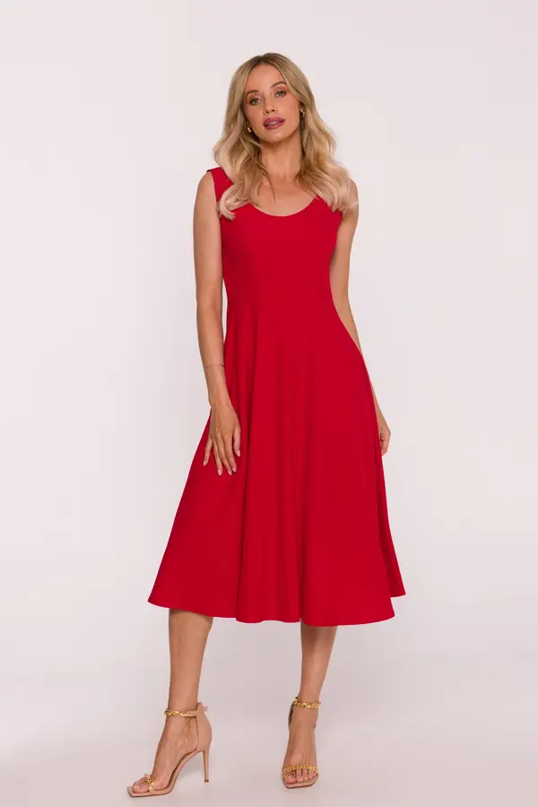 Stylove Stylove Woman's Sleeveless flared midi dress - red