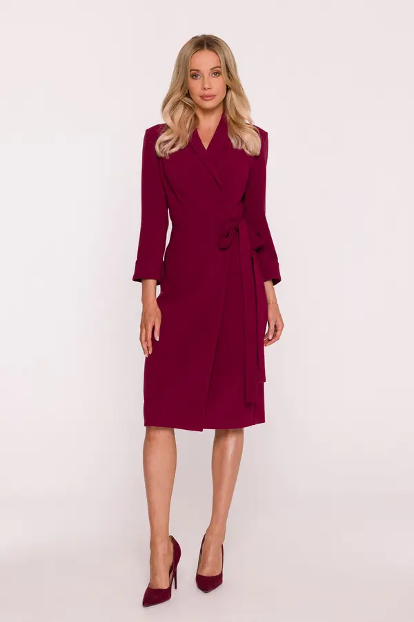 Stylove Stylove Woman's Wrap-style shirt dress tied at the waist - maroon