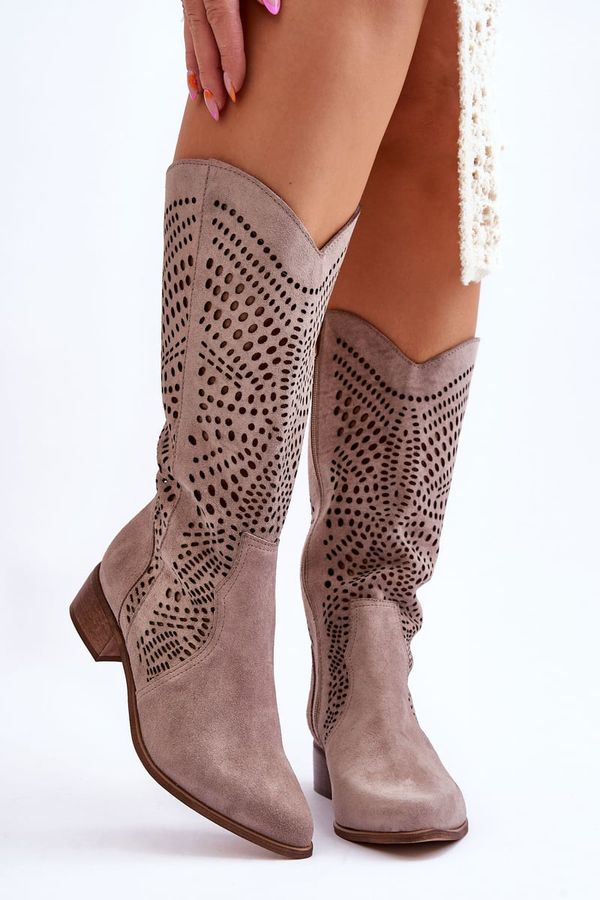 Kesi Suede Cowboy Boots Before The Knee Boots Leewski 3305 Cappuccino