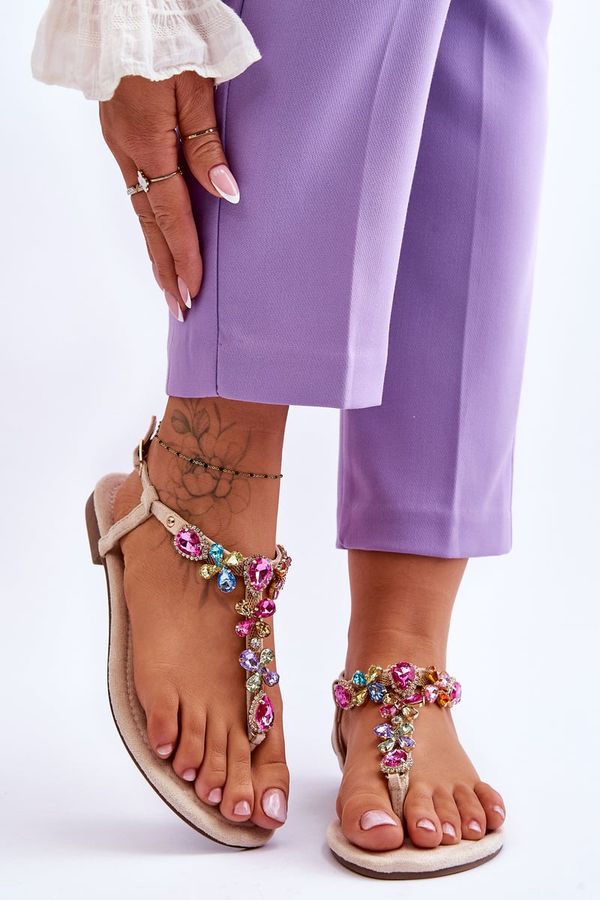 Kesi Suede flip-flops With stones Beige Frency