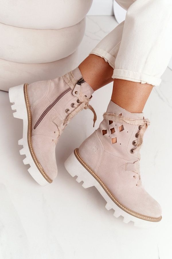 Kesi Suede openwork shoes Maciejka beige 05033-04