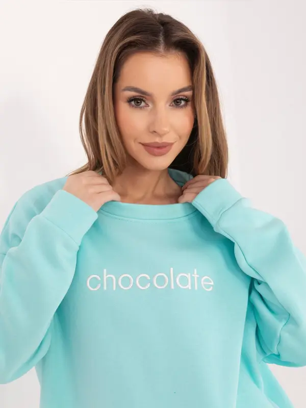 RUE PARIS Суитшърт с надпис RUE PARIS в цвят мента