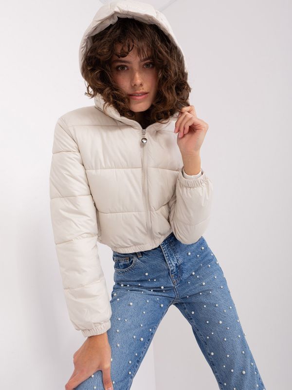 Fashionhunters Светло бежово късо пухено яке с шевове