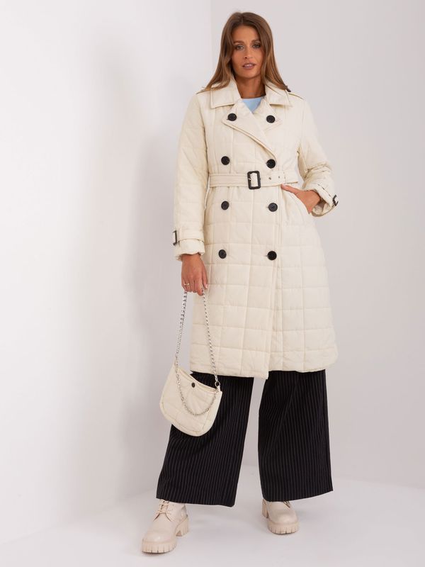 Fashionhunters Светло бежово ватирано зимно яке с чанта