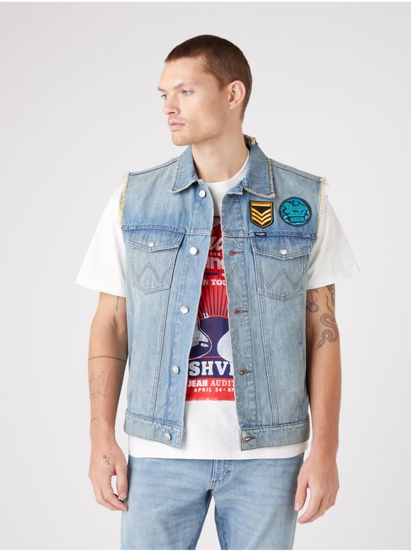 Wrangler Светло синя мъжка дънкова жилетка с Wrangler принт - Мъжка