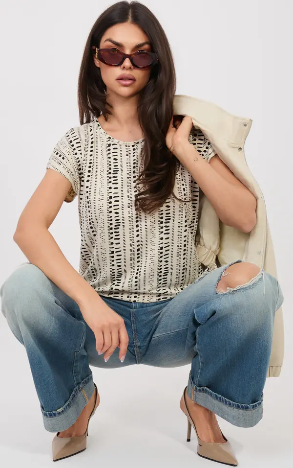 Sublevel Светлобежова блуза с шарки