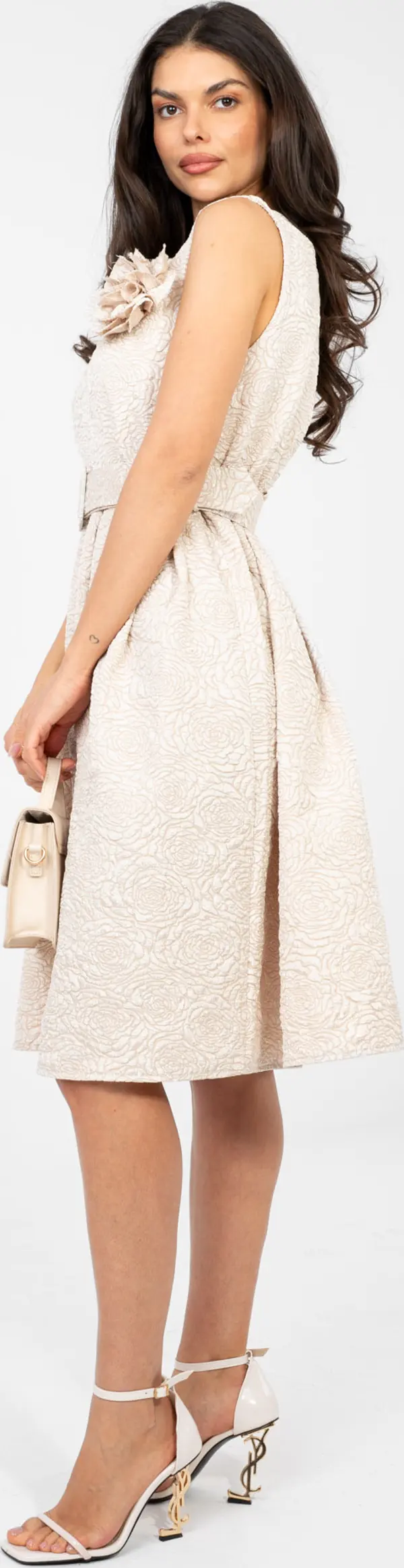 RUE PARIS Светлобежова жакардова рокля RUE PARIS