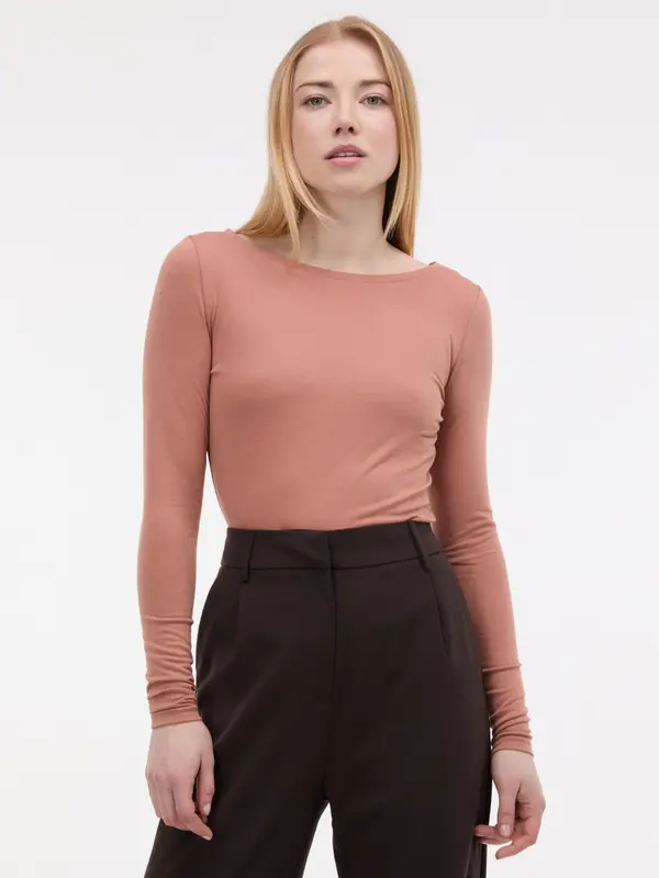 Orsay Светлокафява дамска тениска с дълъг ръкав ORSAY