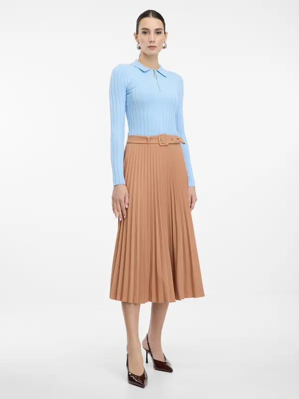 Orsay Светлокафява плисирана миди пола