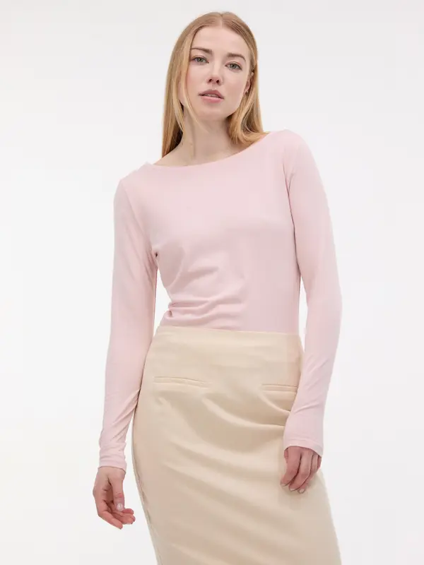 Orsay Светлорозова дамска тениска с дълъг ръкав ORSAY