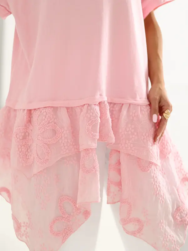 Italy Moda Светлорозова дълга блуза с волани