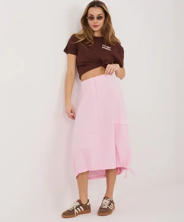 RUE PARIS Светлорозова кадифена миди пола