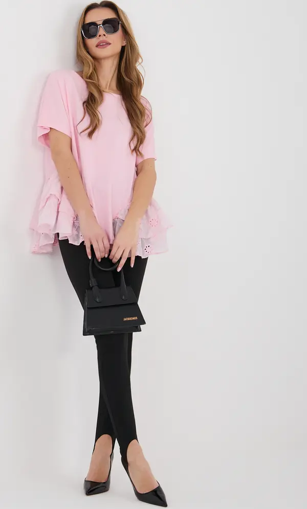 Italy Moda Светлорозова памучна блуза с волани