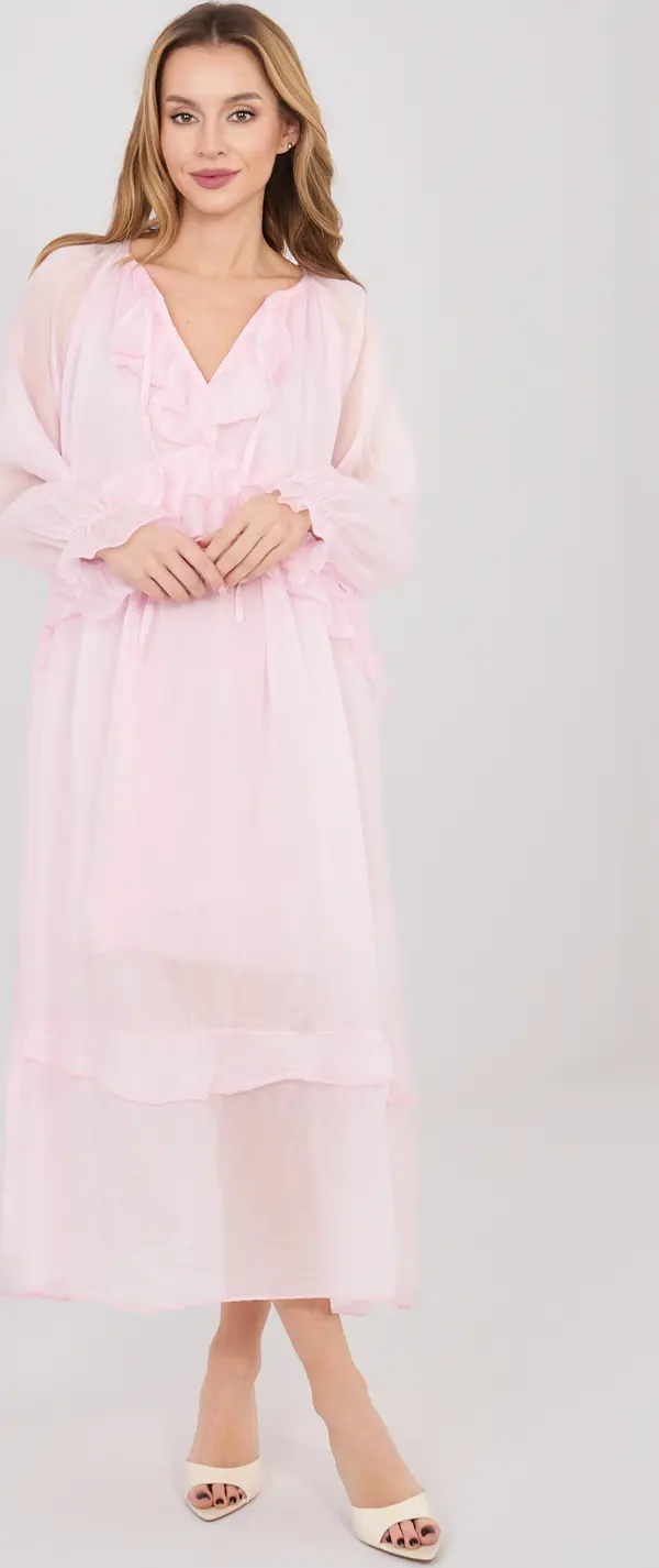 Italy Moda Светлорозова рокля с волани