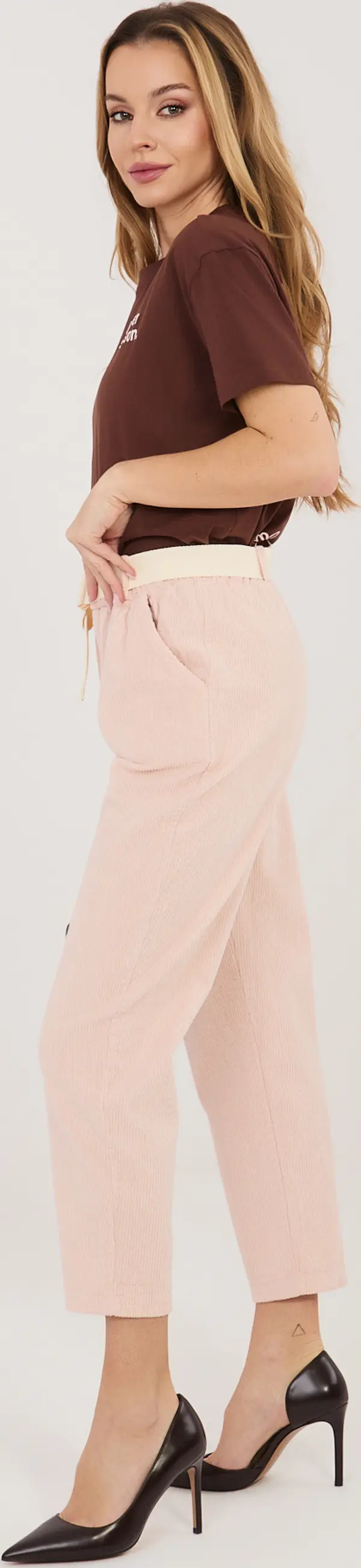 Italy Moda Светлорозови кадифени панталони