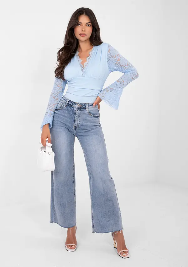 Italy Moda Светлосин дантелен боди