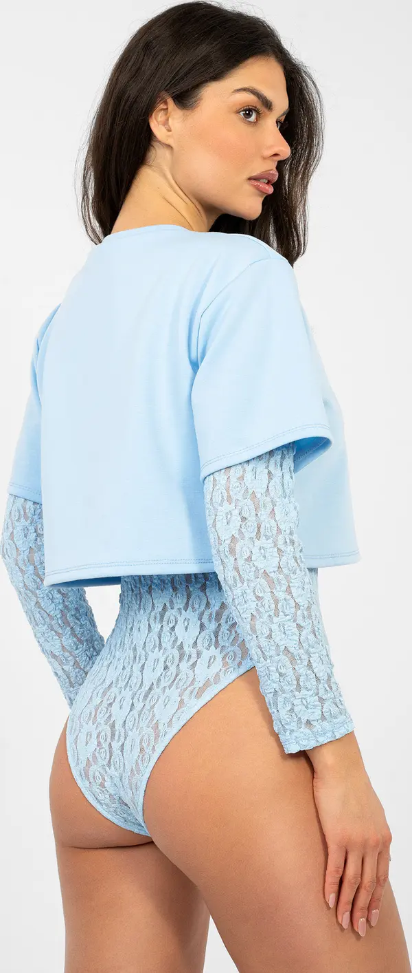 Italy Moda Светлосин дантелен боди