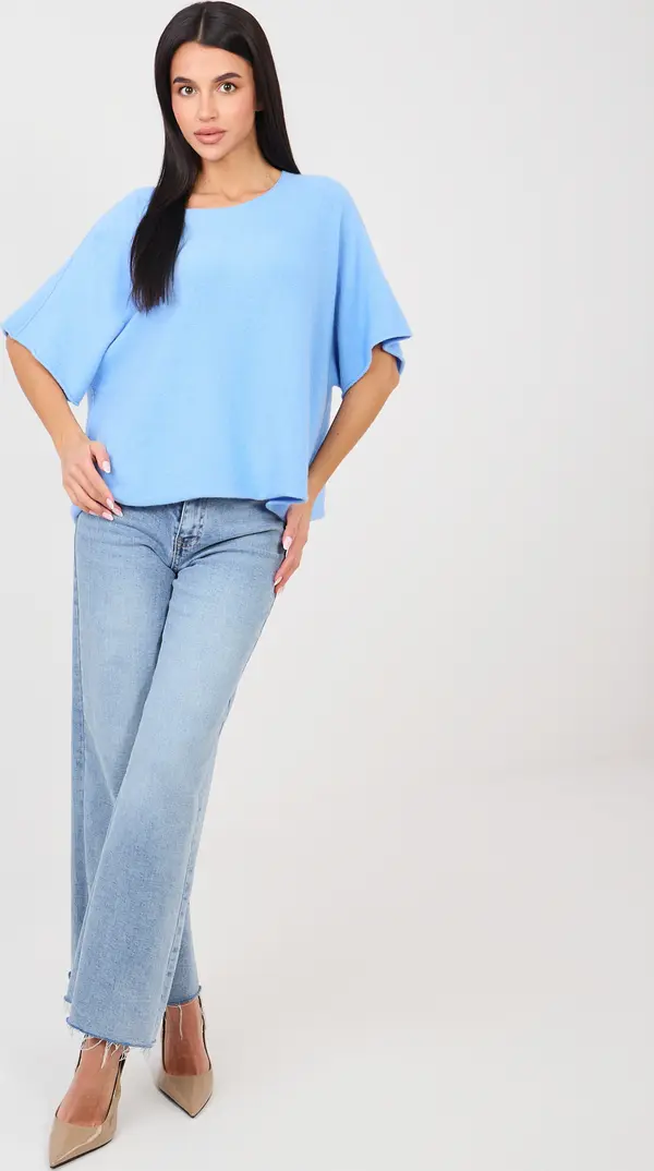 Italy Moda Светлосин пуловер с къс ръкав