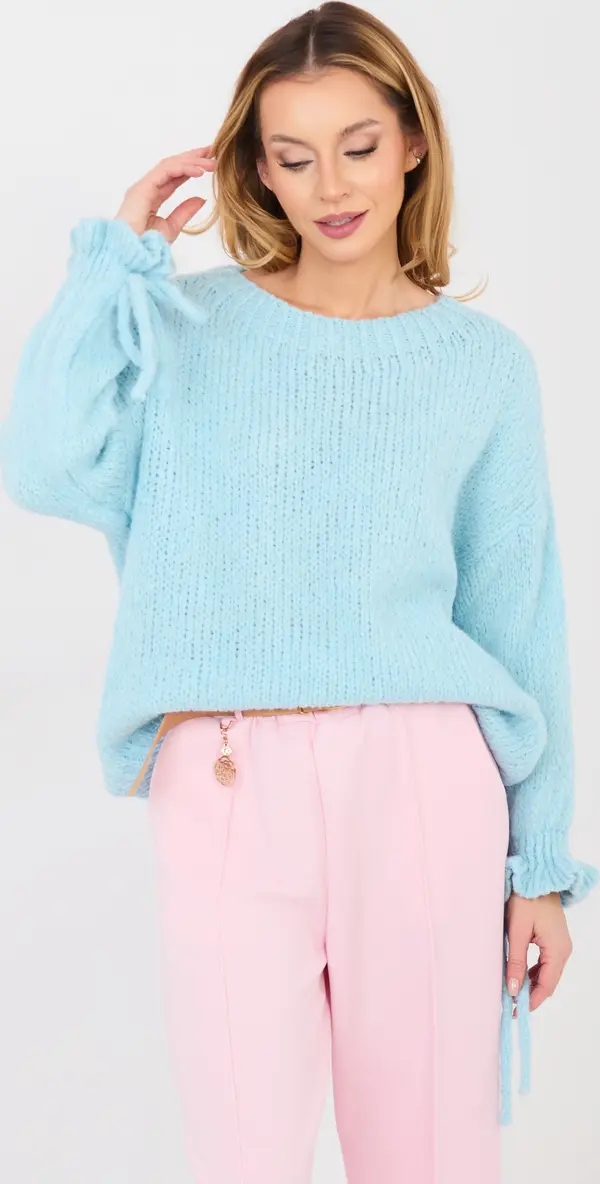 Italy Moda Светлосин пуловер с панделки