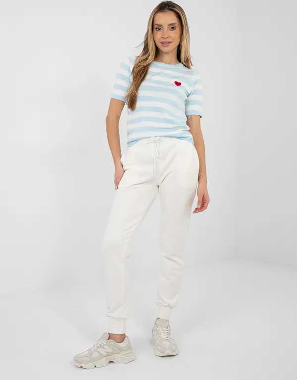 Factory Price Светлосин раиран пуловер с къс ръкав