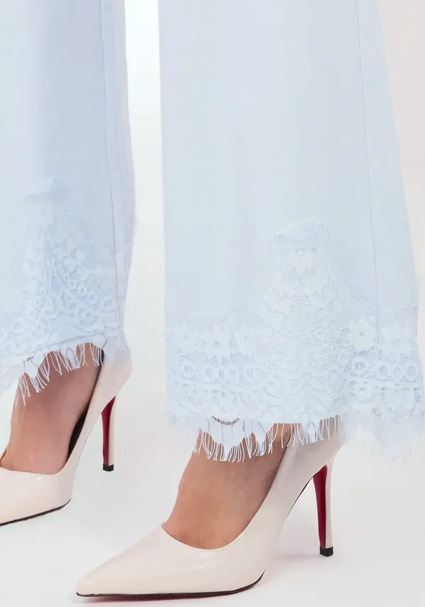 RUE PARIS Светлосини прави дънки с дантела