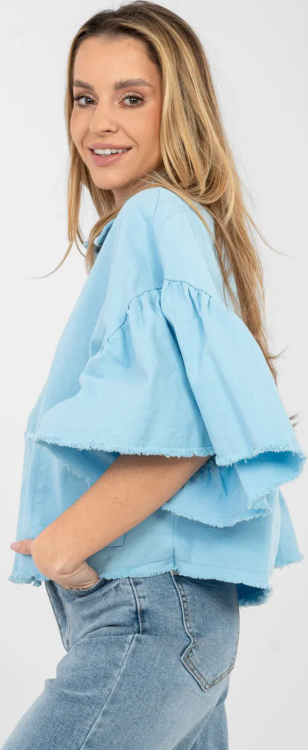 RUE PARIS Светлосиньо дънково яке с волани