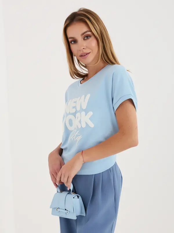 RUE PARIS Светлосиня блуза с надпис New York